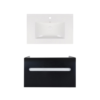 Комплект Qtap тумба підвісна Virgo 700х580х437 мм Black/White + раковина урізна Albatross New QT71V44064
